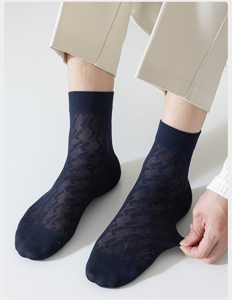 Mens Patterned Crew Mesh Summer Cool Socks Cotton Blend 1 bag include 5 pairs